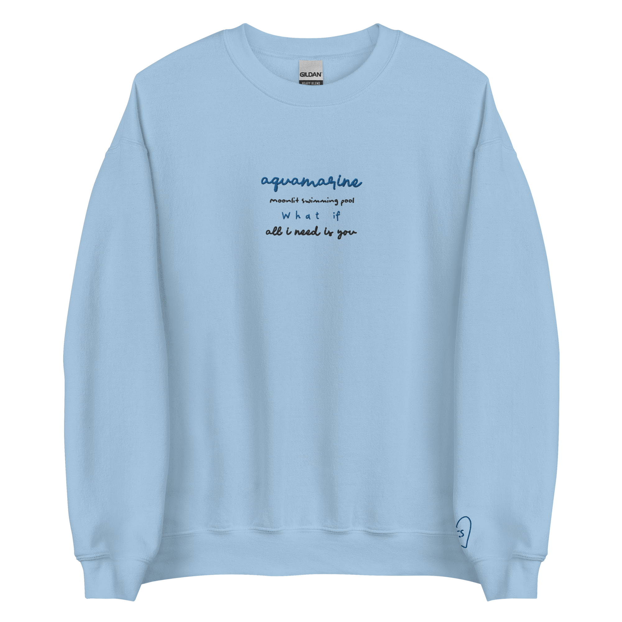 Aquamarine Moonlit Swimming Pool - Embroidered Crew Neck