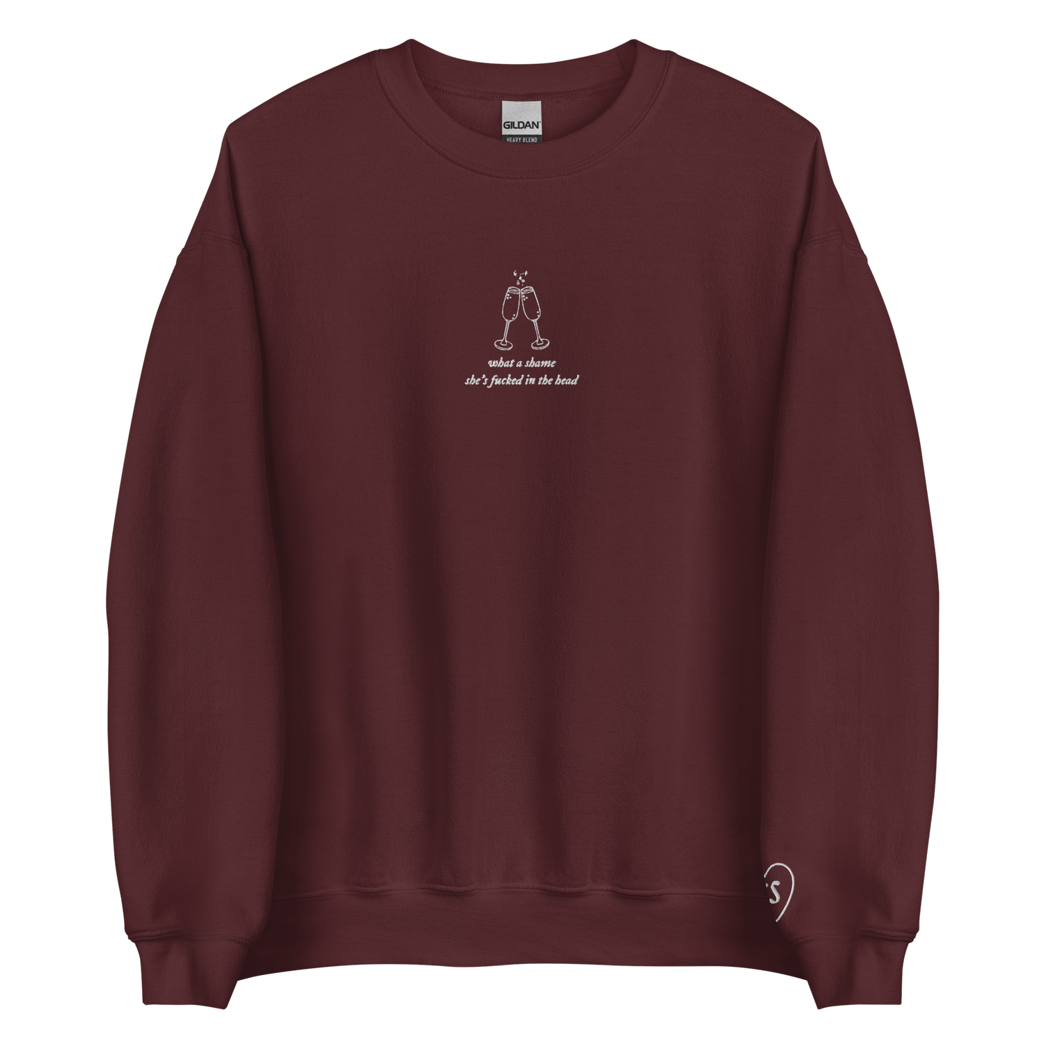 what a shame she’s fu*ked in the head - Embroidered Crew Neck