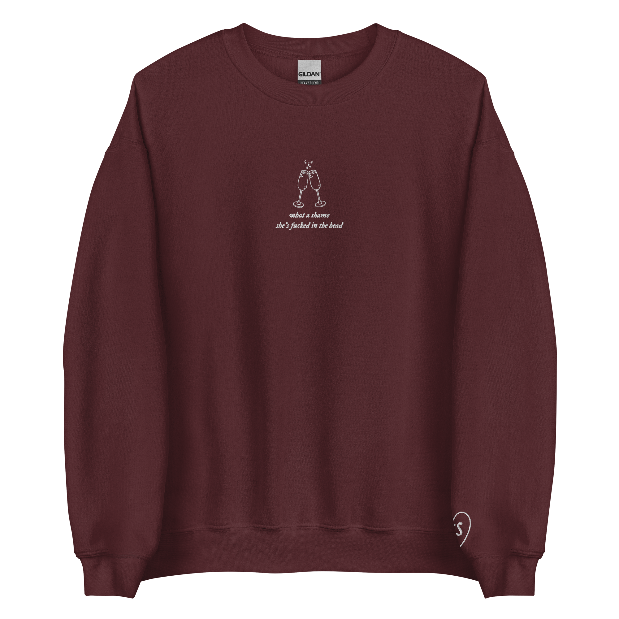 what a shame she’s fu*ked in the head - Embroidered Crew Neck