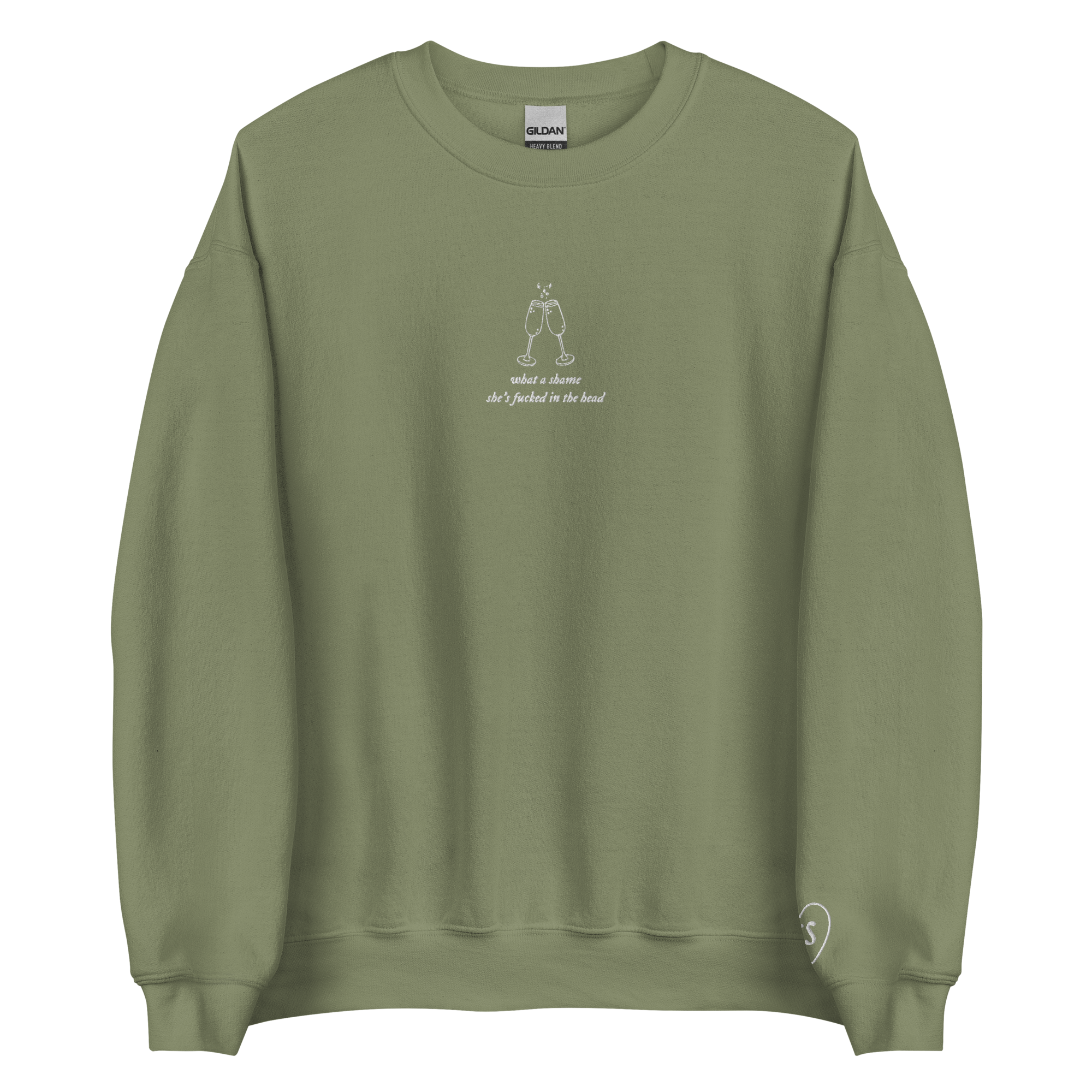 what a shame she’s fu*ked in the head - Embroidered Crew Neck