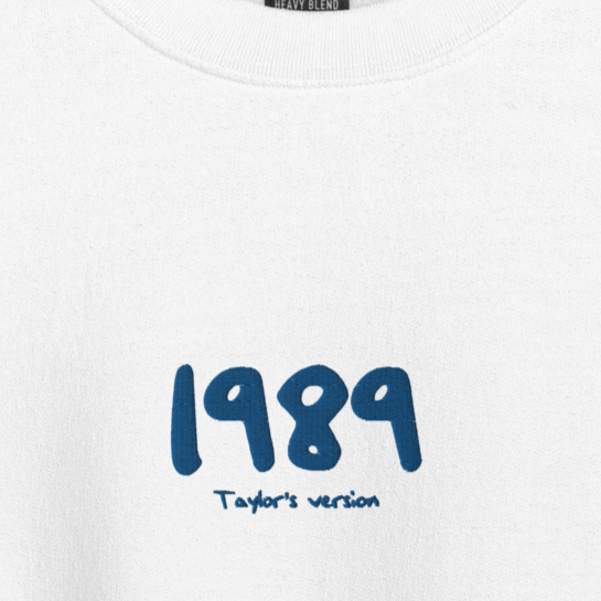 1989 TV Album Title - Blue Thread Embroidery Crew Neck