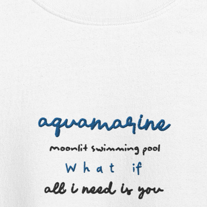 Aquamarine Moonlit Swimming Pool - Embroidered Crew Neck
