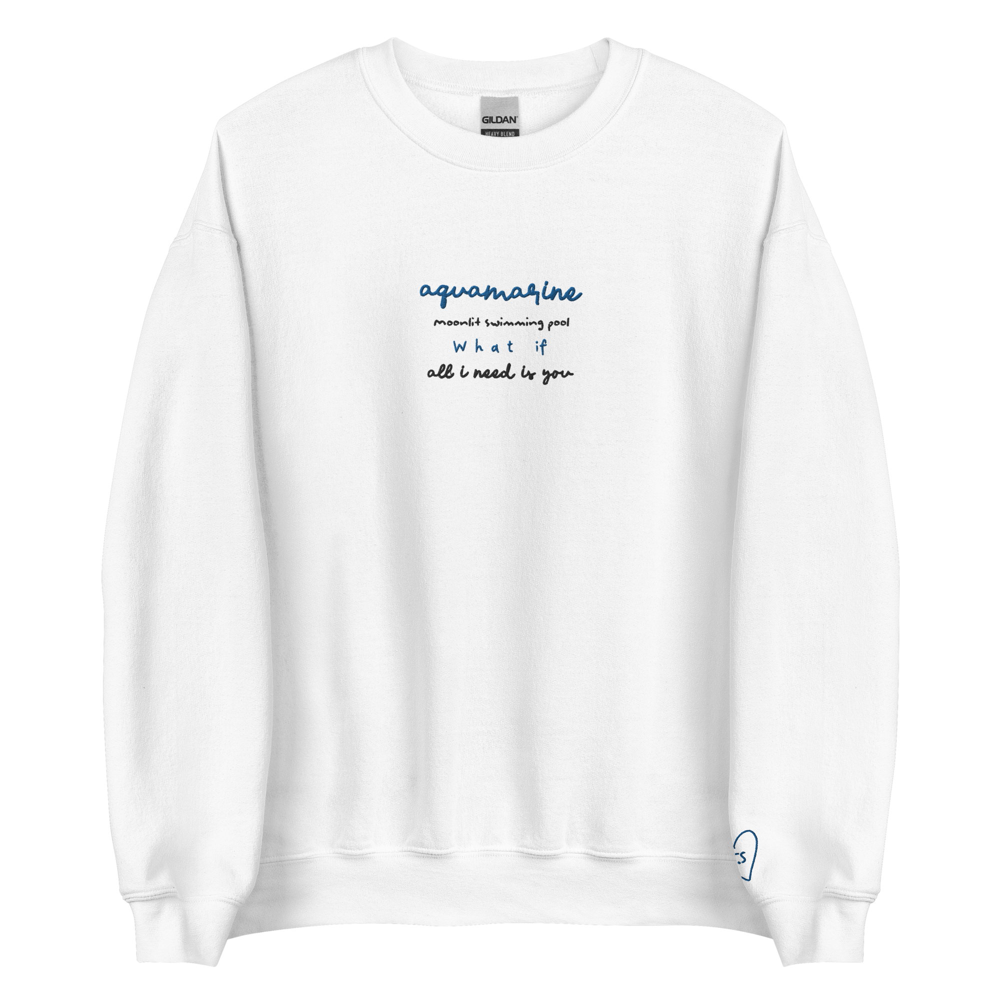 Aquamarine Moonlit Swimming Pool - Embroidered Crew Neck